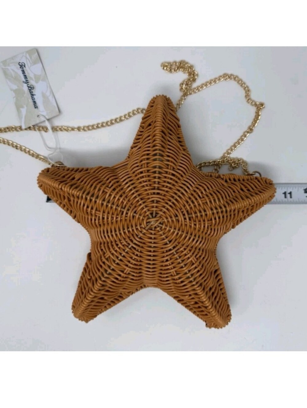Tommy Bahama Starfish Crossbody Bag Gold Chain Natural Woven Brown - Picture 10 of 10